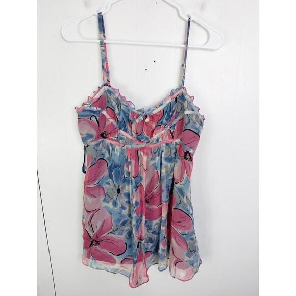 INC Top Womens 8 M Silk Babydoll Y2K Muted Colorful Floral Ruffles Retro - Picture 1 of 8
